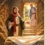 Pedro y Juan en el sepulcro vacío. El Señor había resucitado sin remover la piedra del sepulcro, sin romper los sellos que habían puesto…