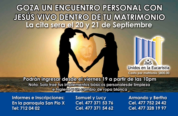 Encuentro matrimonial 20 y 21 de septiembre San Pío X.