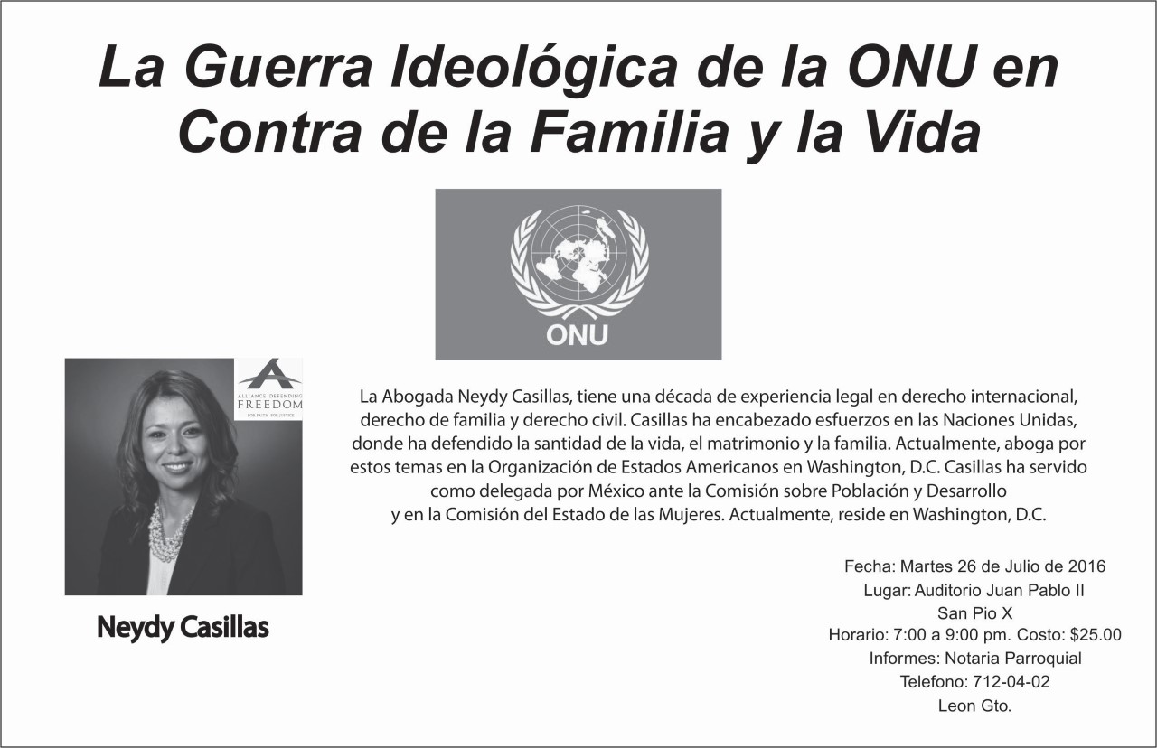 Conferencia: “La guerra ideológica de la ONU contra la familia y la vida.”