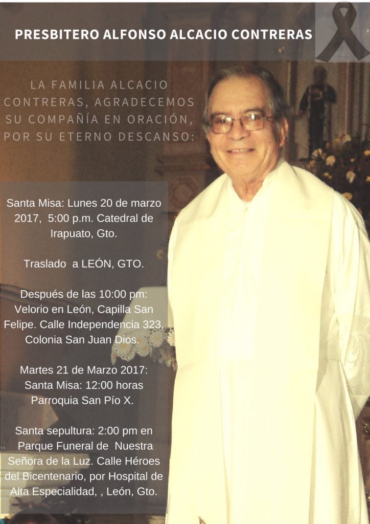 Decimos a adiós al presbítero Alfonso Alcacio Contreras.