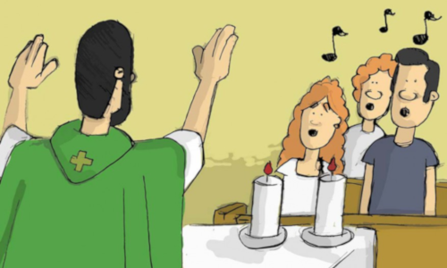 Una liturgia santa contaminada con cánticos evangélicos.